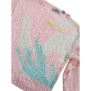 Vintage Rainbow Ridge Pink Pastel Abstract Popcorn Knit Sweater Women's Medium